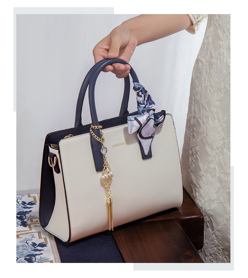 2025 New Faux Leather Satchel Handbag with Pearl Tassel Charm